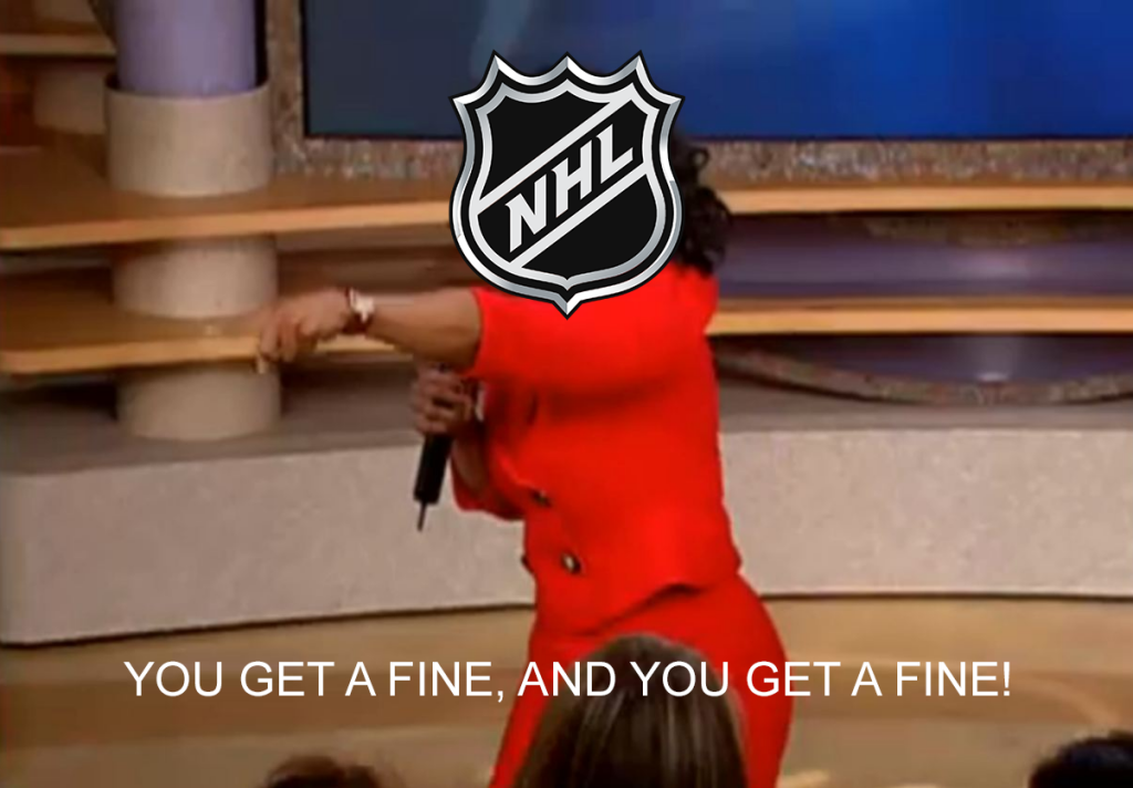 NHL levies three separate fines after a busy night at the Dept. of Player Safety offices